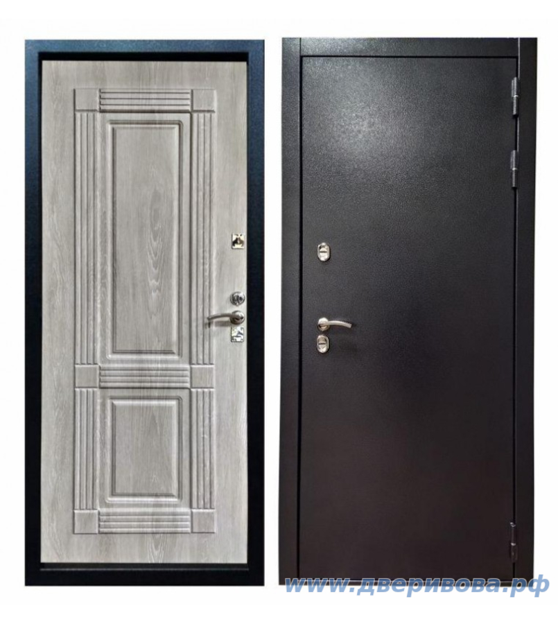 Утепленная уличная дверь ТФ ТЕРМО 115 Дуб Шале Седой / Темное Серебро
